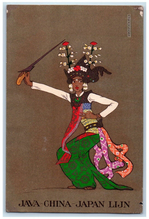 c1910's Java China Japan Lijn Asian Art Steamer Advertising Embossed Postcard