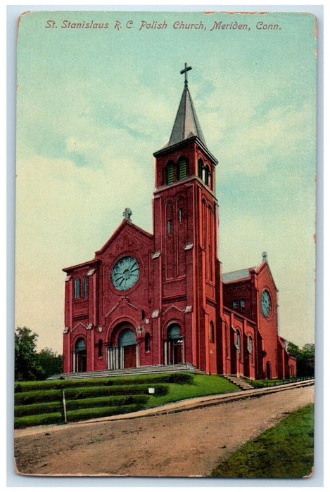 c1910 St. Stanislaus RC Polish Church Meriden Connecticut CT Antique Postcard