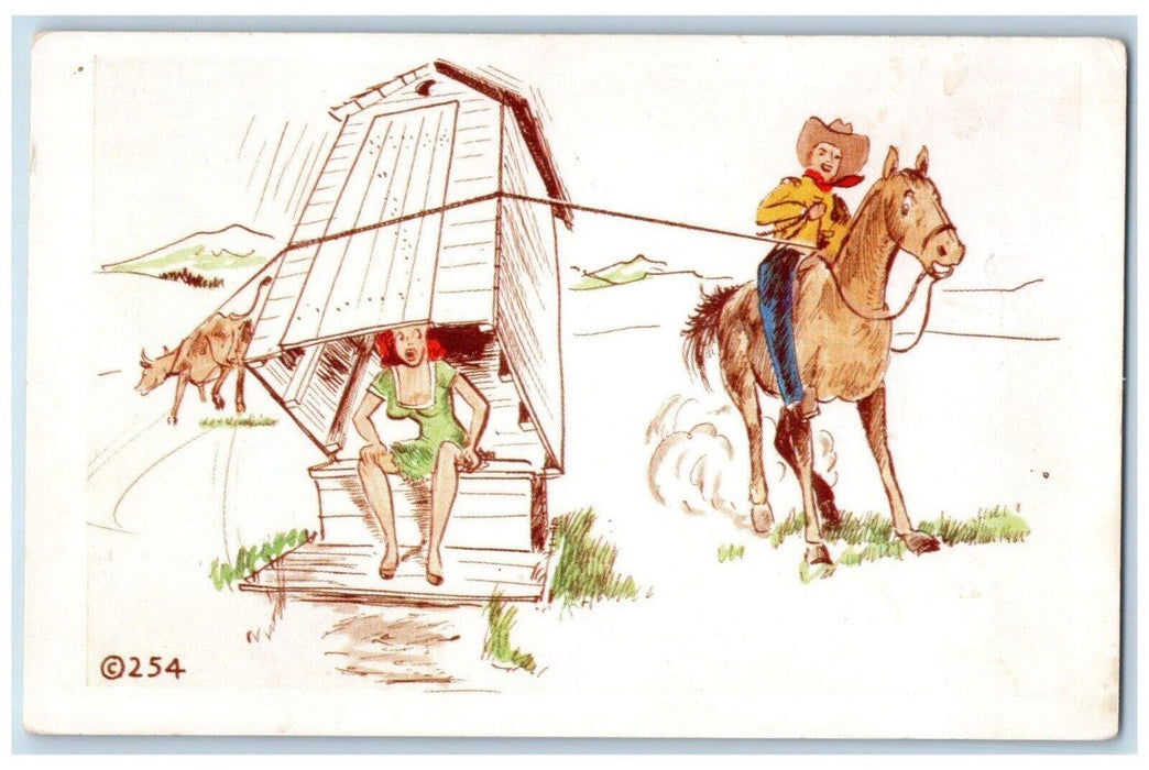 c1970's Outhouse Horse Cowboy Field Comic Unposted Vintage Postcard