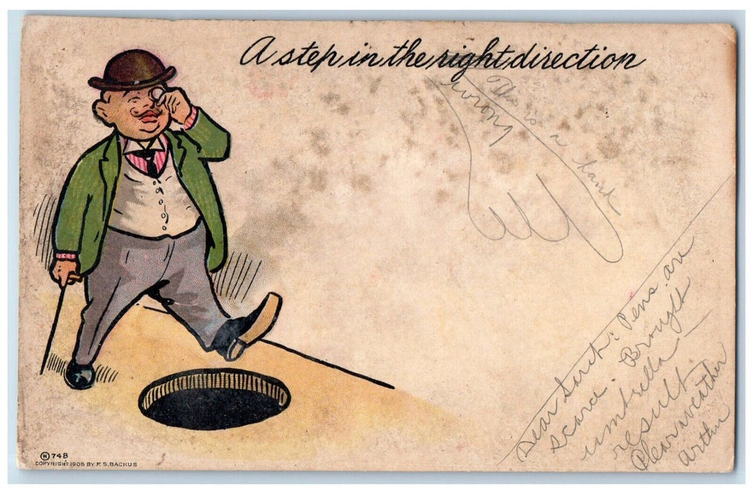 c1905 Write Away Humor A Step In The Right Direction F. S. Backus Postcard