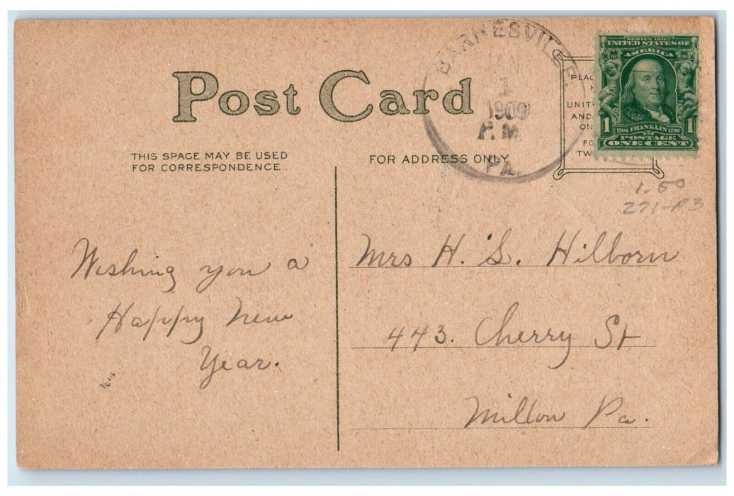 1909 Joyful Greetings The Stronghold Barnesville Pennsylvania PA Postcard