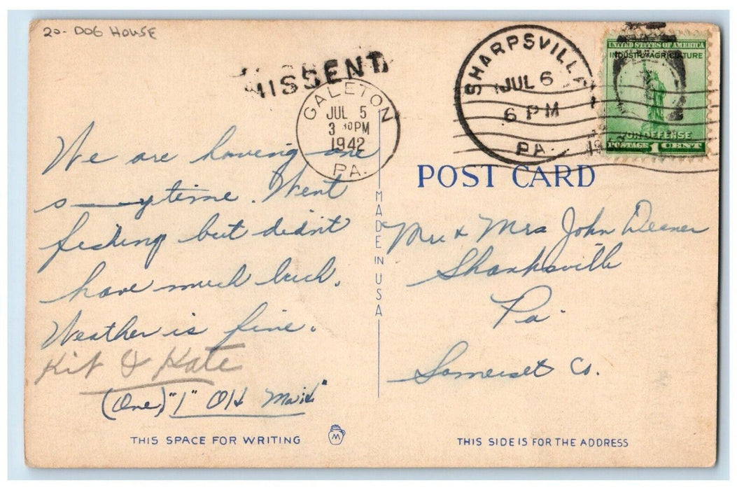 1942 Dog House Girl Sleeping Sharpsville Pennsylvania PA Vintage Postcard