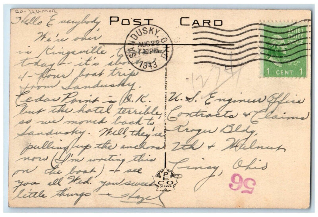 1943 Mother And Childrens Stork Bill Pelican Beach Boat Comic Humor Postcard
