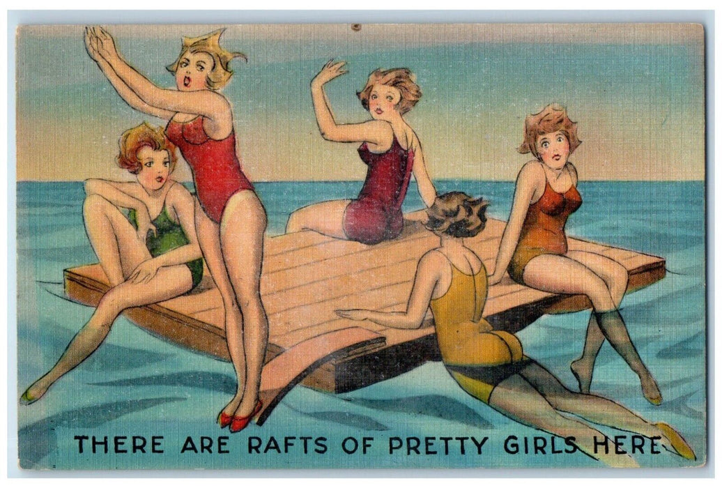 c1930's Pretty Girls Swimsuit Diving At Beach Comic Humor Vintage Postcard