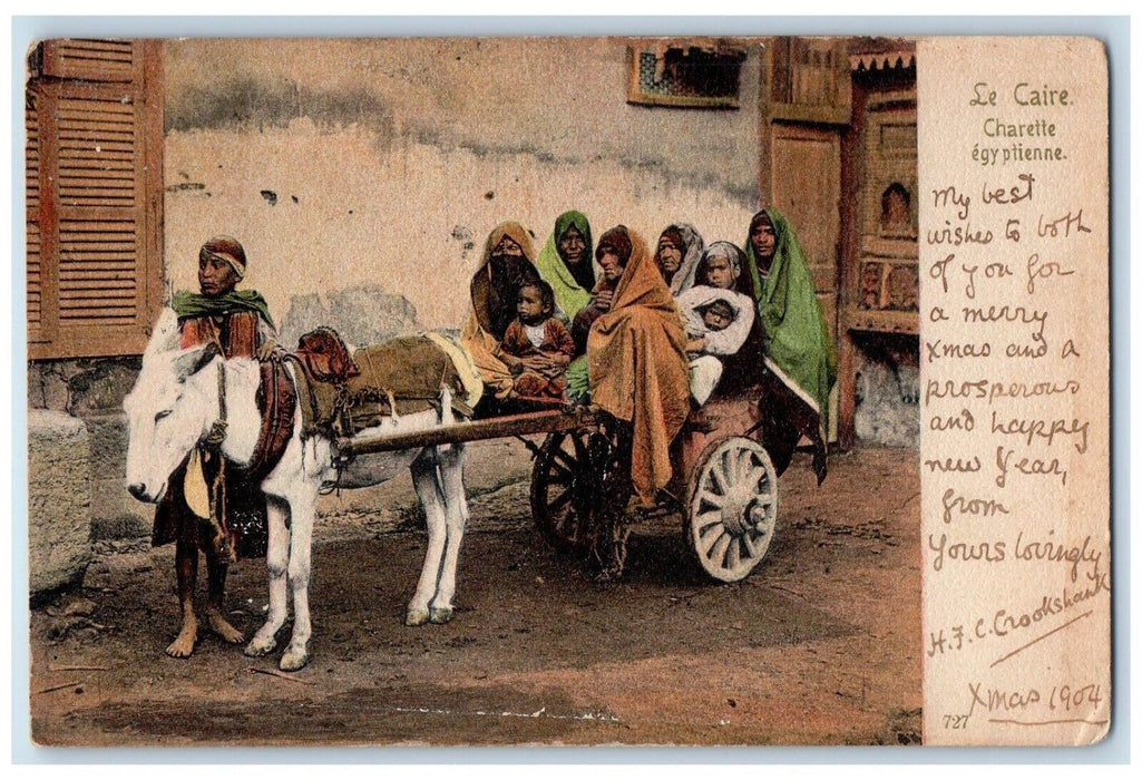 1904 Le Caire Charette Egpytienne Donkey Carriage Egypt Vintage Antique Postcard