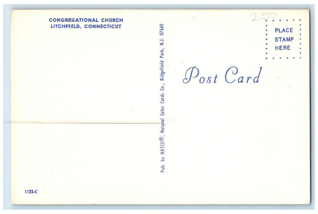 c1950's Front View of Congregational Church Litchfield Connecticut CT Postcard