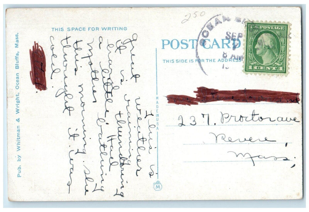 1910 View Rocks Brant Rock Cliff Sea Massachusetts MA Vintage Antique Postcard