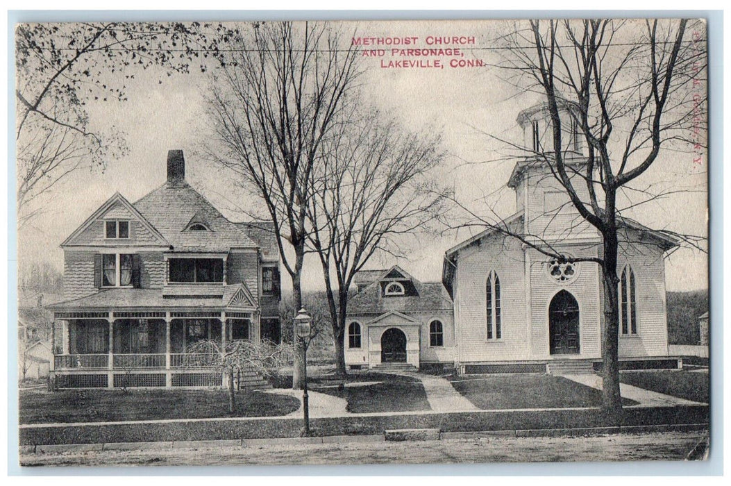 1911 Methodist Church and Parsonage Lakeville Connecticut CT Postcard