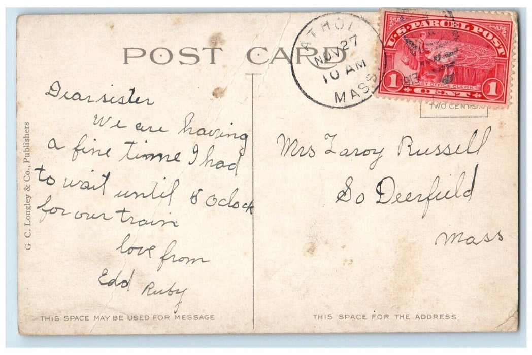 1913 Birds Eye View Town City Road Athol Massachusetts Vintage Antique Postcard