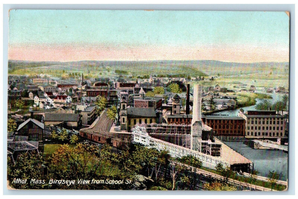 1908 Birdseye View School Street St Athol Massachusetts Vintage Antique Postcard