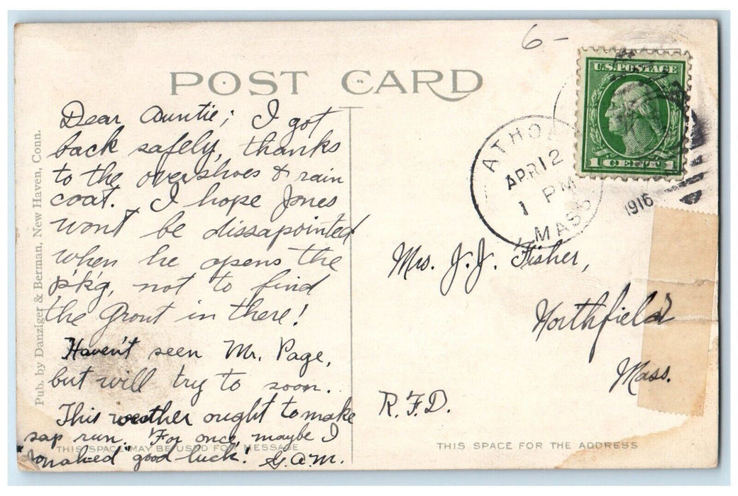 1916 Bank Building Ahthol Street Road Massachusetts MA Vintage Antique Postcard