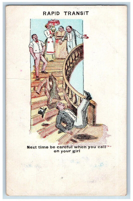1906 Rapid Transit Man Fell Comic Humor Lemasters Pennsylvania PA Postcard