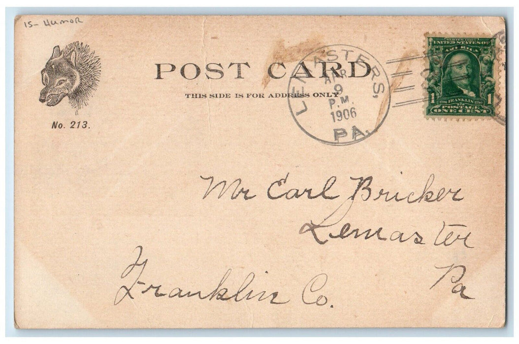 1906 Rapid Transit Man Fell Comic Humor Lemasters Pennsylvania PA Postcard