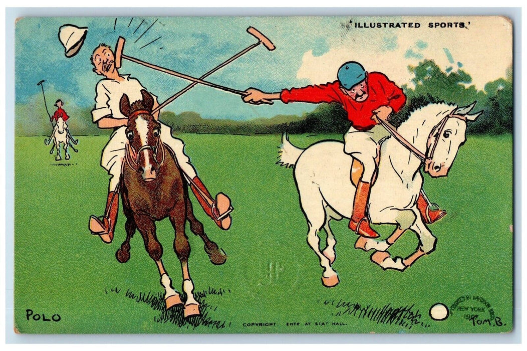 1911 Illustrated Polo Jockey Sports Horse Cowboy DeForest Wisconsin WI Postcard