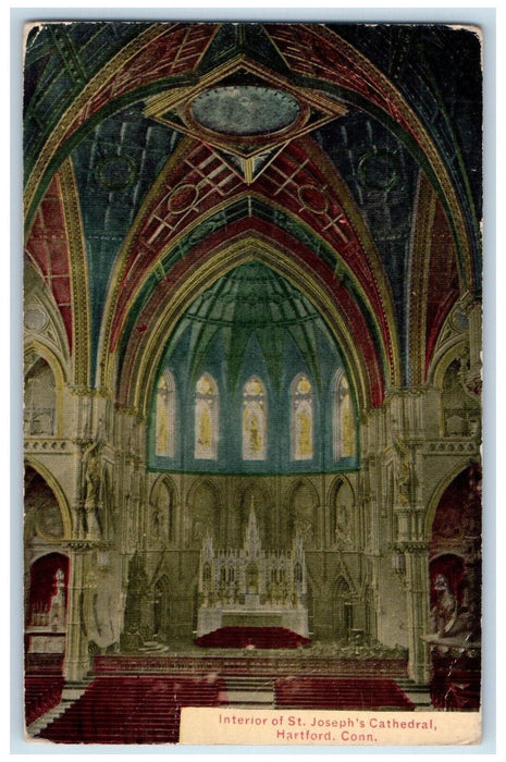 1910 Interior of St. Joseph's Cathedral Hartford CT Antique Posted Postcard