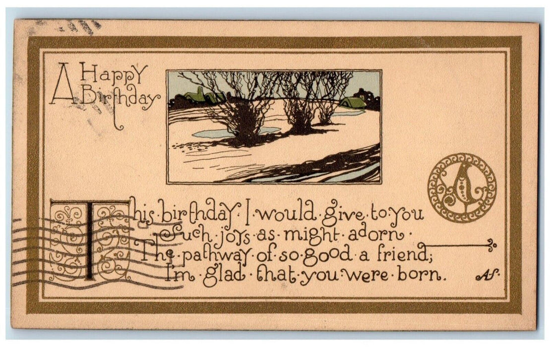 c1910's Happy Birthday Greetings Arts And Crafts Posted Antique Postcard