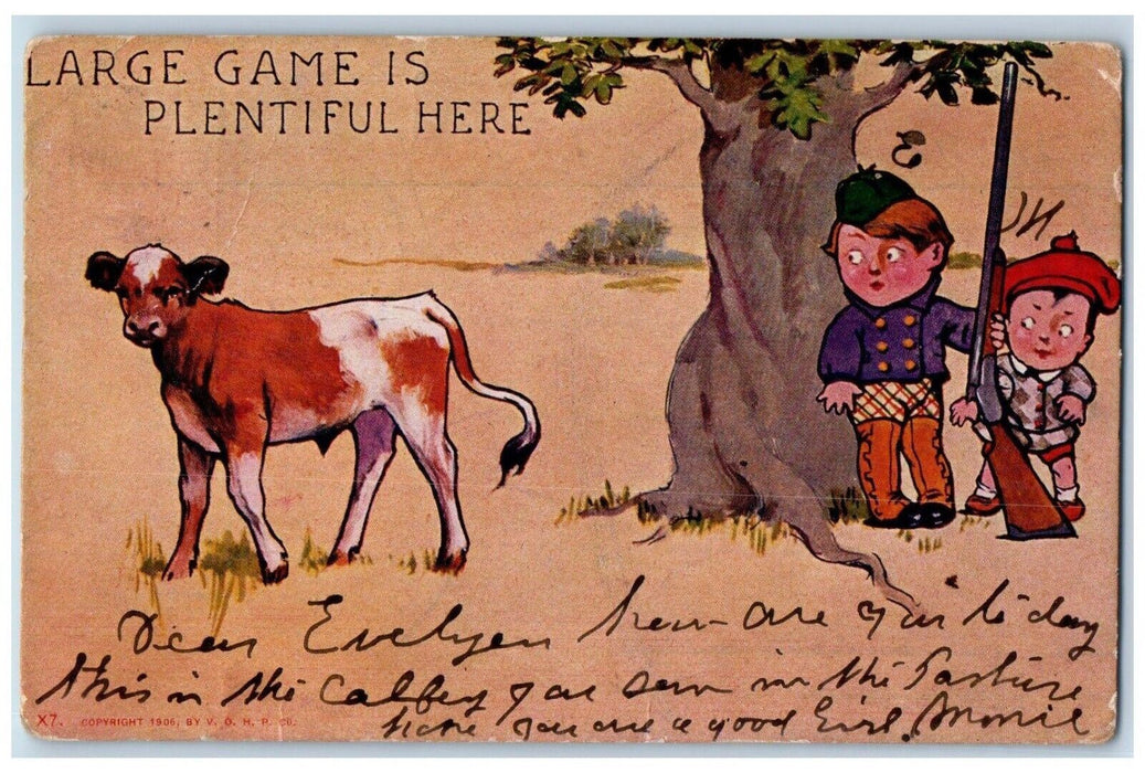 1906 Hiding Boy Cow Hunting Humor Shotgun Rifle Posted Antique Postcard