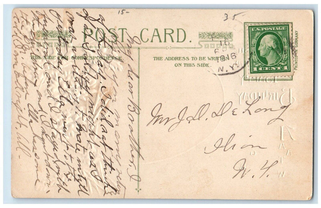 1916 Birthday Greetings Wheat Flowers John Winsch Artist Signed Antique Postcard