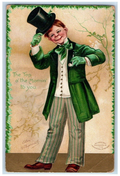 1909 St. Patrick's Day Boy Costume Pipe Ellen Clapsaddle Artist Signed Postcard