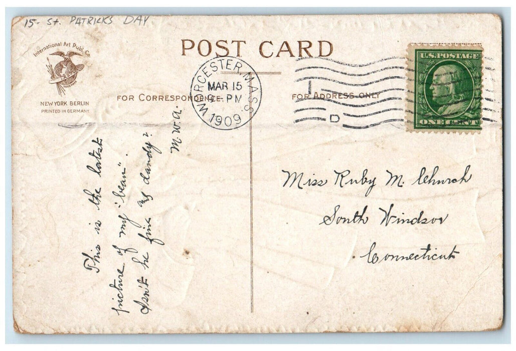 1909 St. Patrick's Day Boy Costume Pipe Ellen Clapsaddle Artist Signed Postcard