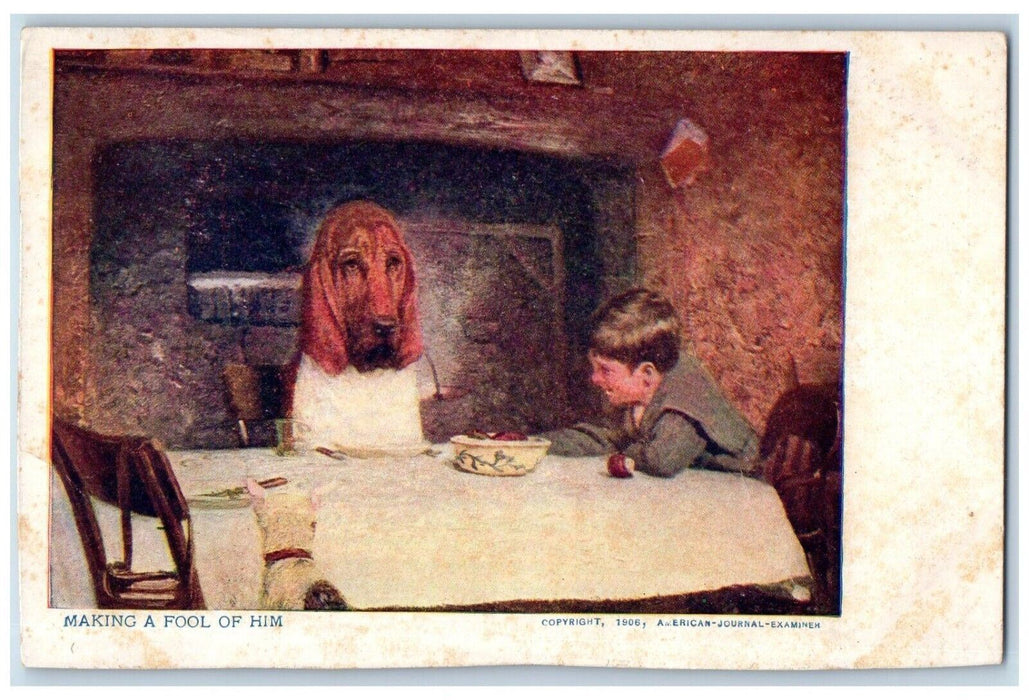 c1905 Anthropomorphic Dog Making A Fool Of Him Basset Hound Antique Postcard