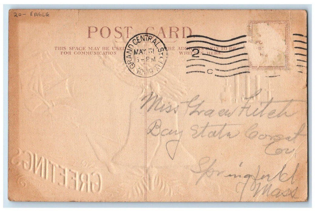 1909 Decoration Day Greetings Eagle Steamer Ship Boat Embossed Antique Postcard