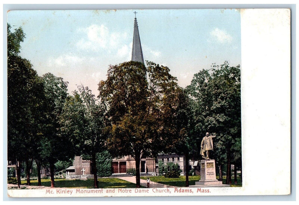 c1905 Mc Kinley Monument Notre Dame Church Adams Massachusetts Vintage Postcard
