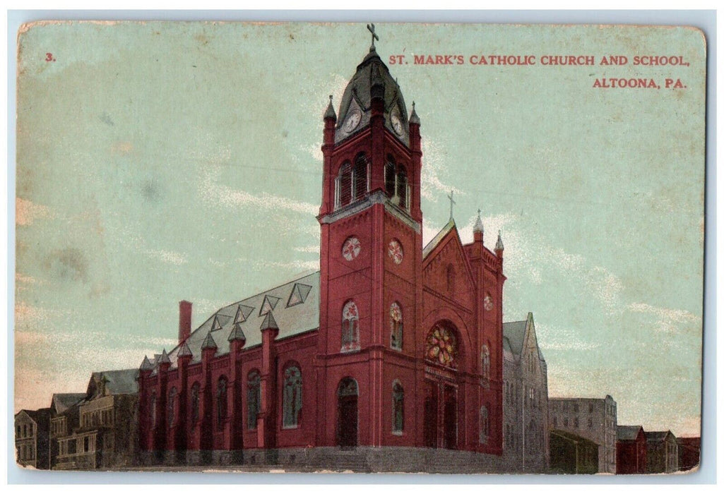c1910's St. Mark's Catholic Church And School Altoona Pennsylvania PA Postcard