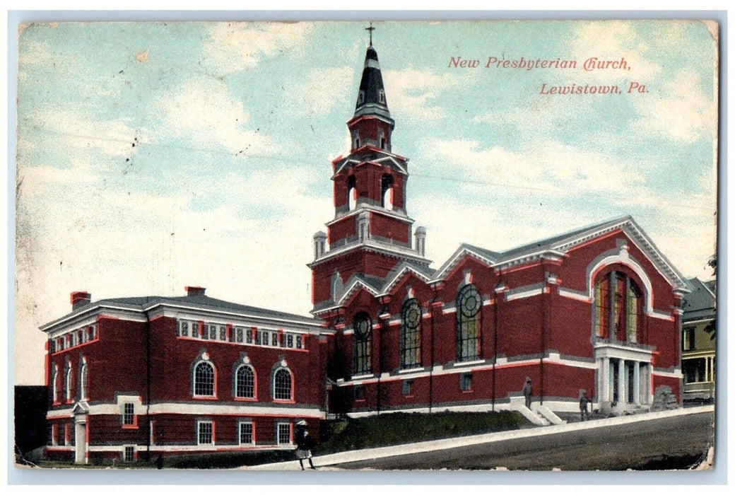 c1910's New Presbyterian Church Street View Lewiston Pennsylvania PA Postcard