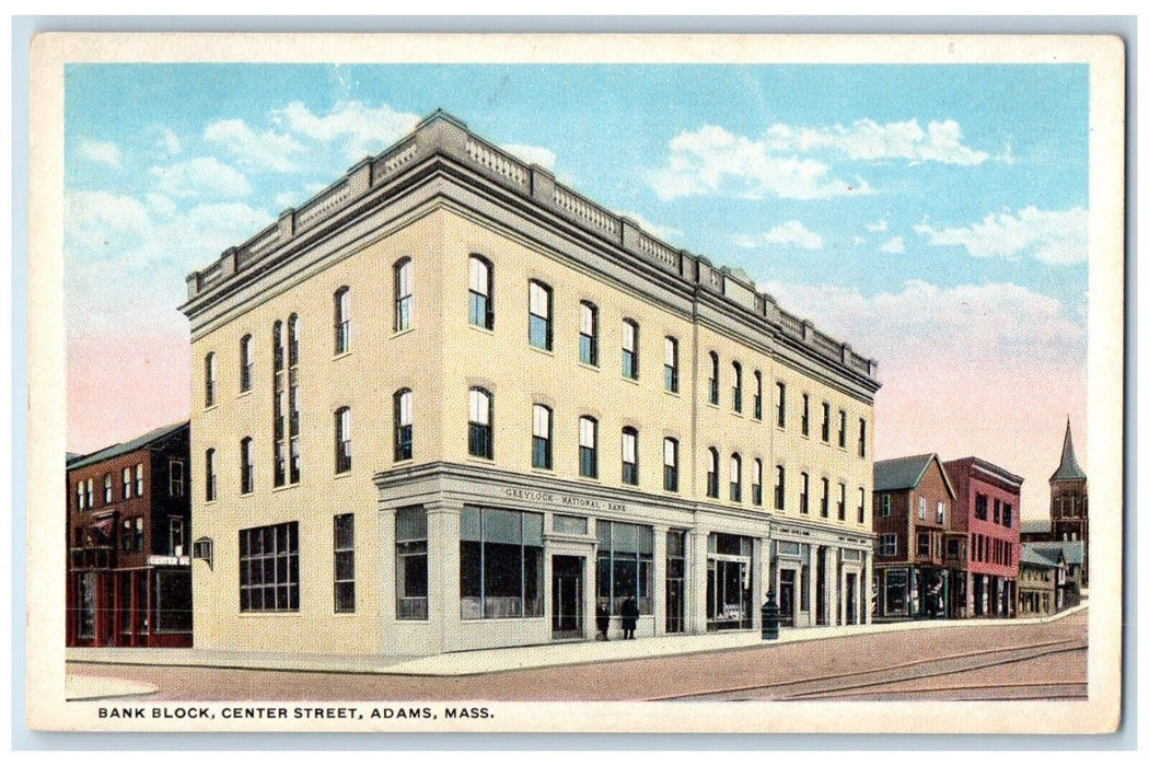 c1910 Bank Block Center Road Street Adams Massachusetts Vintage Antique Postcard
