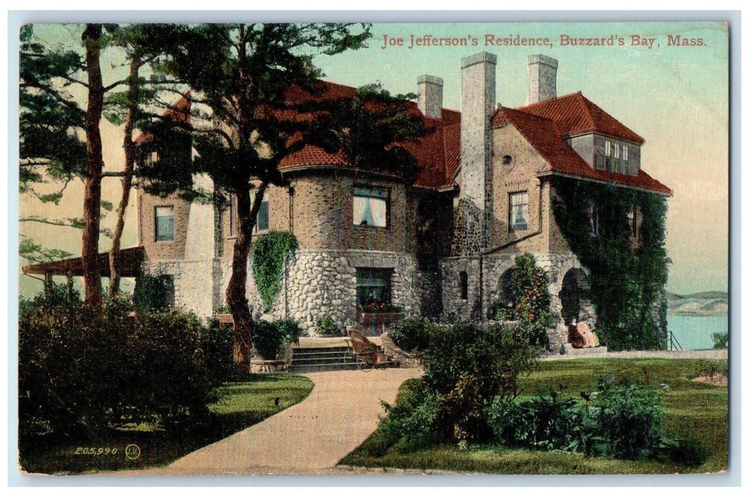 1910 Joe Jefferson Residence Buzzards Bay Massachusetts Vintage Antique Postcard