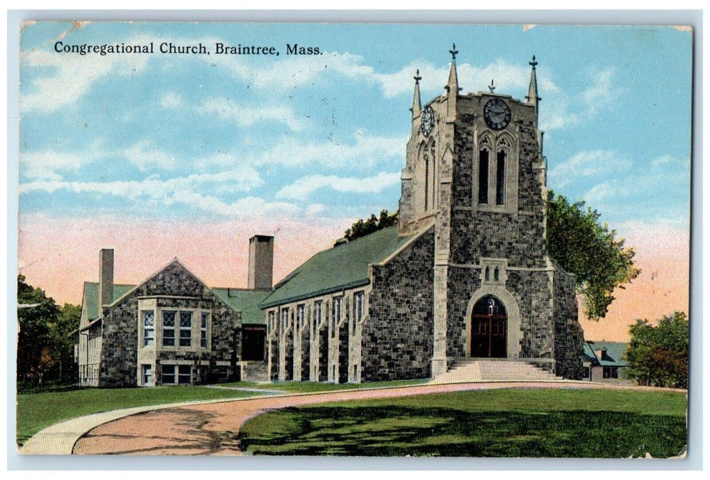 1915 Congregational Church Road Braintree Massachusetts Vintage Antique Postcard