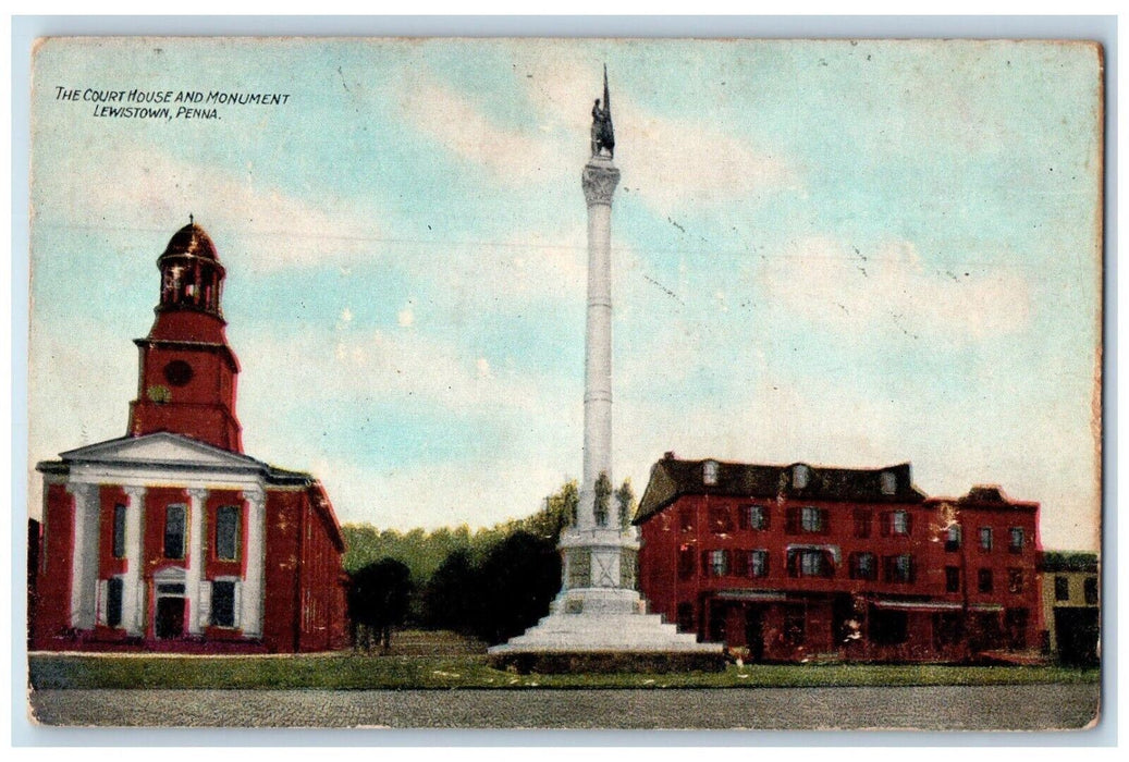 1909 The Court House And Monument Lewiston Pennsylvania PA Antique Postcard