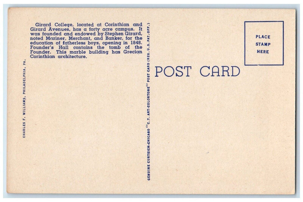 View Of Founder's Hall Library Girard College Philadelphia PA Vintage Postcard