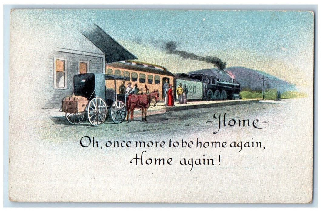c1910's Depot Railroad Train And Horse Carriage Posted Antique Postcard