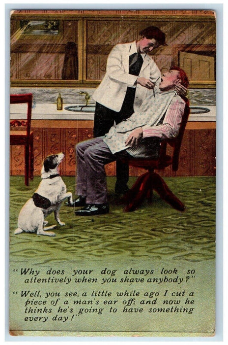 D & H Train Wreck Barbershop Dog Whitehall New York NY Bamforth Posted Postcard
