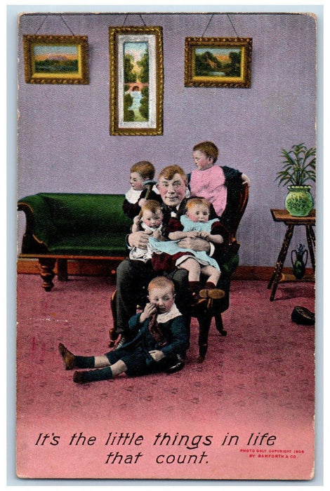 1910 Grandpa And Babies Parenting Humor Bamforth Posted Antique Postcard