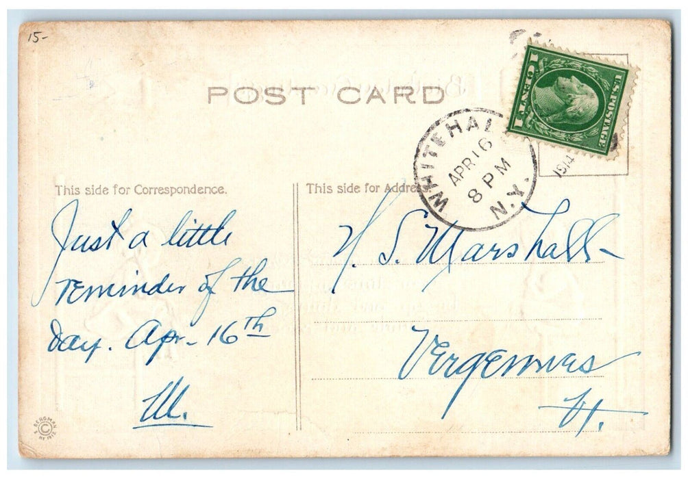 1914 Birthday Greetings Boy Girl Doll Embossed Whitehall NY Antique Postcard