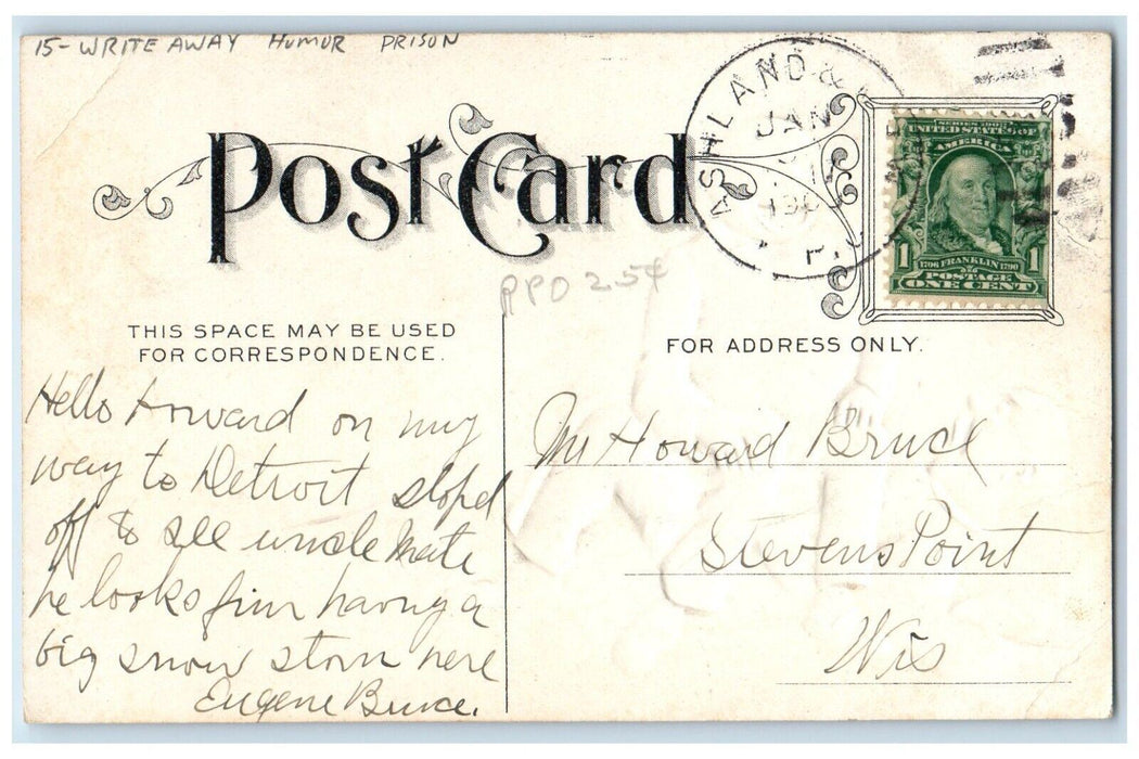 c1910's Write Away Humor Prison I Am On My Guard Fighting Antique Postcard