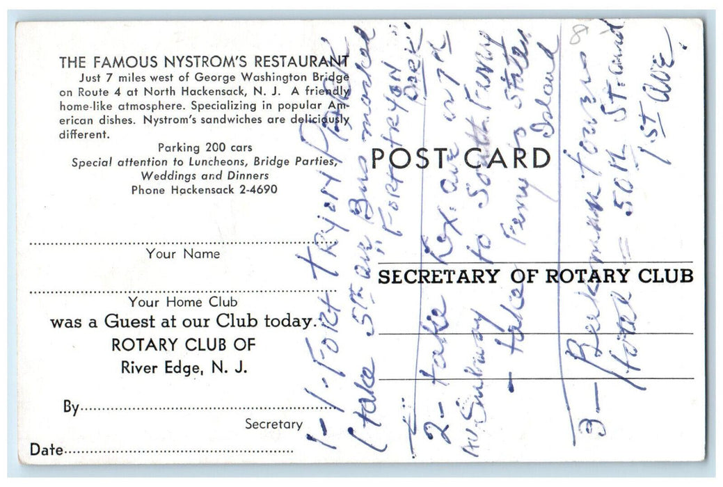 c1950s Nystroms Restaurant George Washington Bridge North Hackensack NJ Postcard