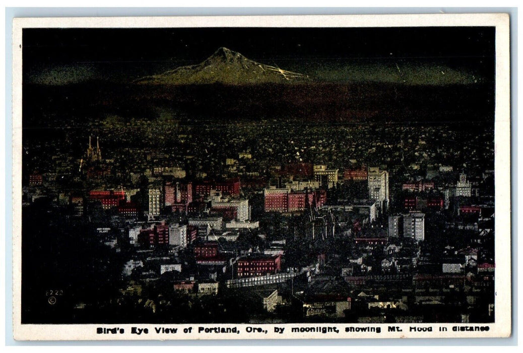 Birds Eye View Of Portland Moonlight MT. Mood In Distance Oregon OR Postcard