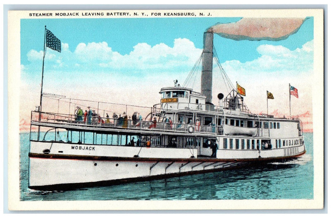 c1930's Steamer Mobjack Leaving Battery NY for Keansburg New Jersey NJ Postcard