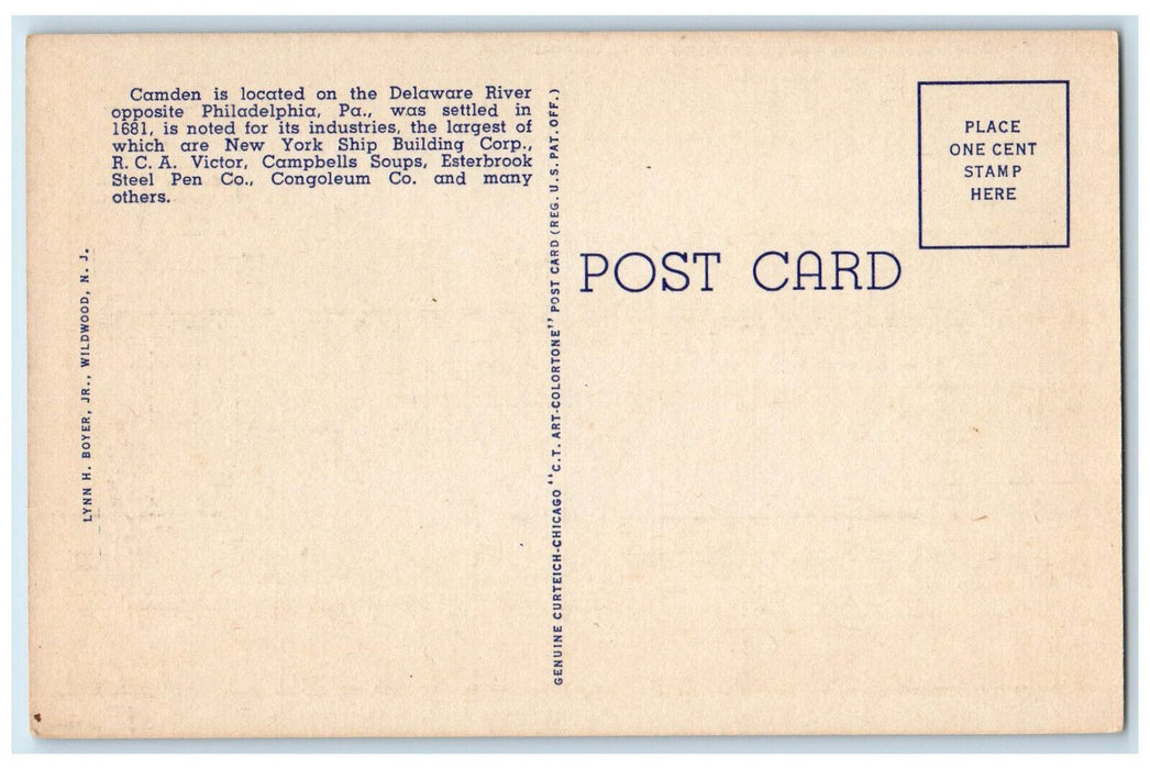 c1950's View of Lake and Bridge Farnham Park Camden New Jersey NJ Postcard