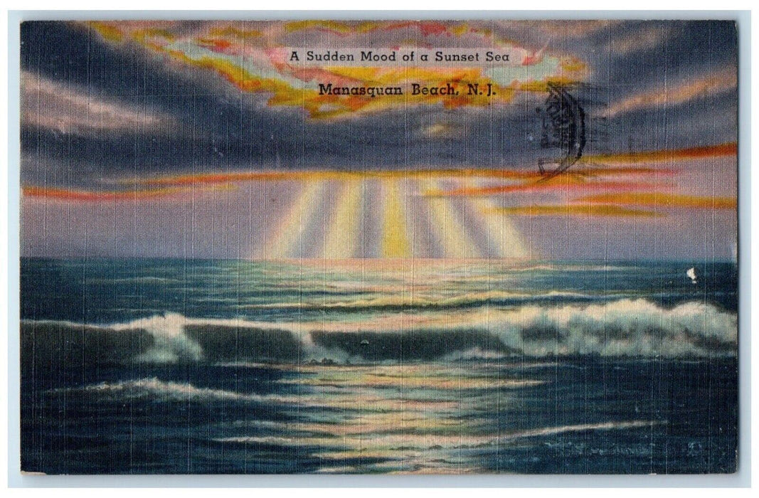 1945 Sudden Mood Sunset Sea Manasquan Beach New Jersey Vintage Antique Postcard