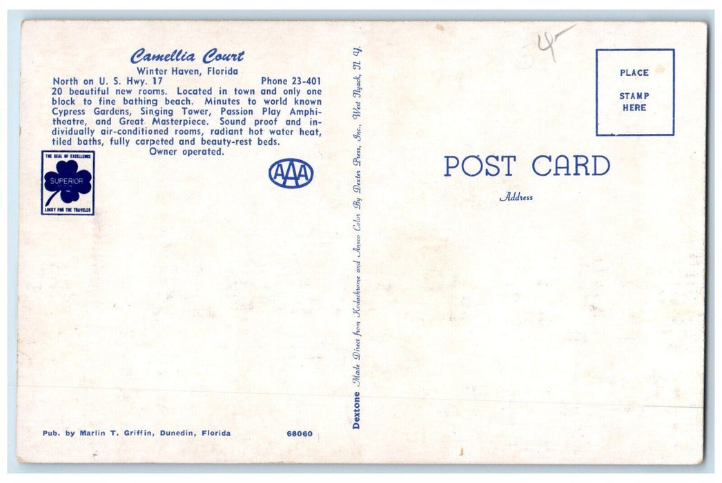 c1960 Camellia Court Restaurant Cypress Gardens Winter Haven Florida FL Postcard