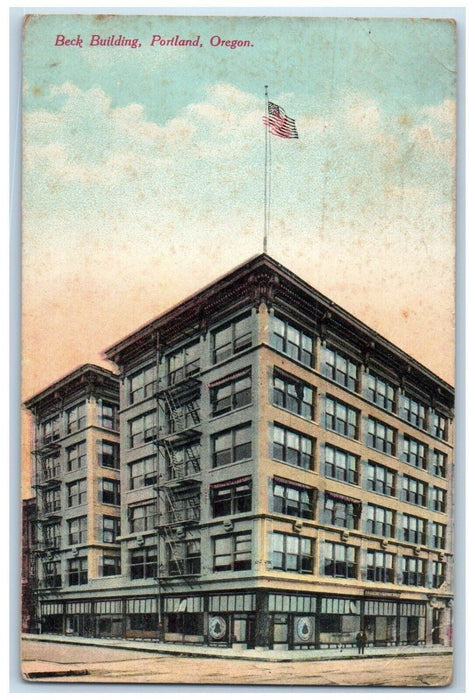 1920 Beck Building Street View Portland Oregon OR Vintage Posted Postcard