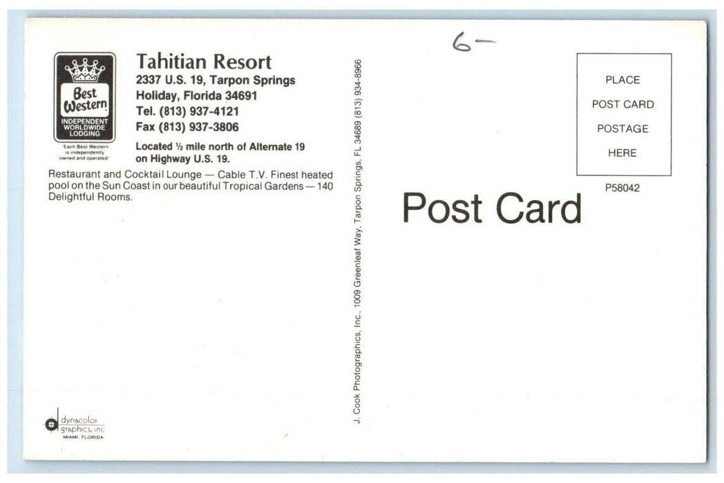 c1960 Tahitian Resort Swimming Pool Tarpon Springs Holiday Florida FL Postcard