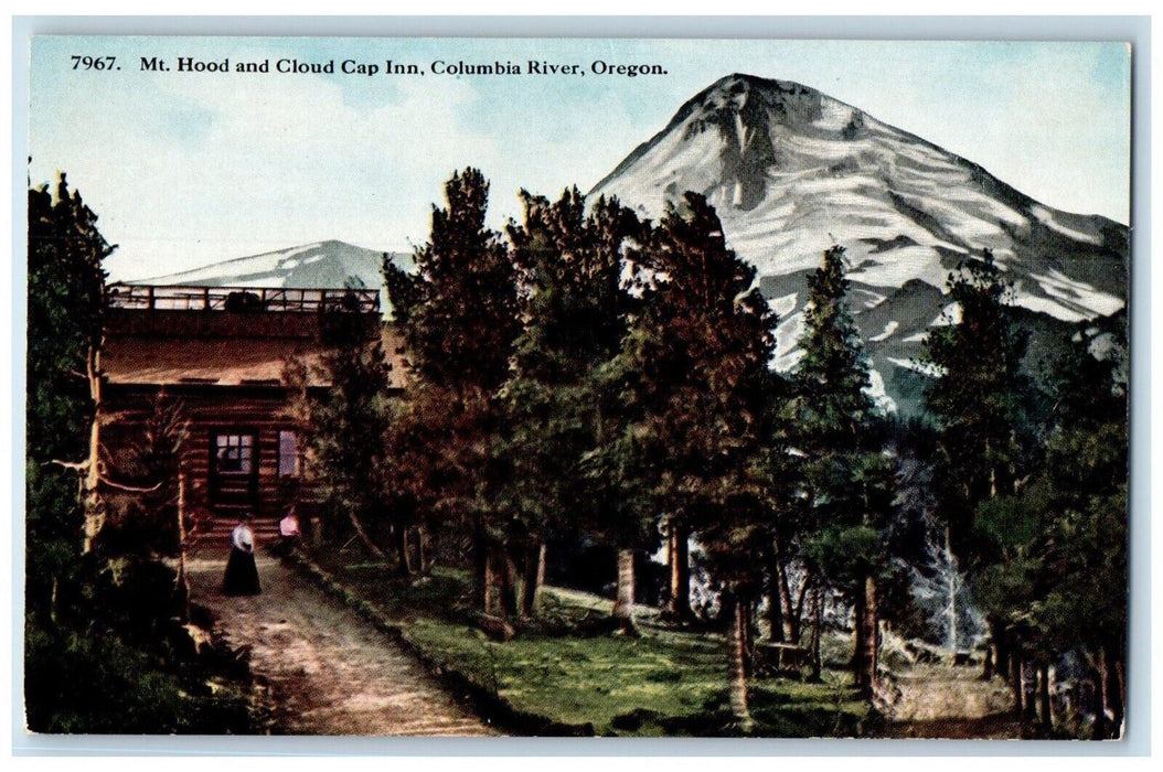 View Of MT. Hood And Cloud Cap Inn Columbia River Oregon OR Vintage Postcard