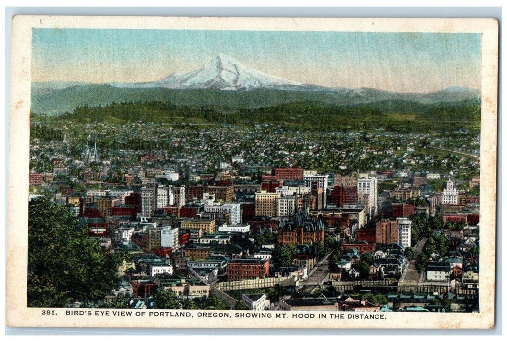 Bird's Eye View Of Portland Showing MT. Hood In the Distance Oregon OR Postcard