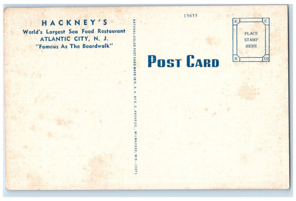 c1940's Main Dining Room Hackney's Sea Food Restaurant Atlantic City NJ Postcard